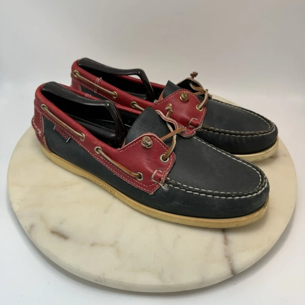 SEBAGO Portland Men's Navy/ Red Leather  Docksides Casual Boat Shoes Loafers 9N